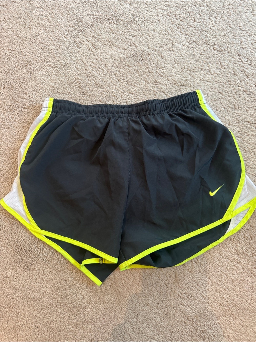 Nike kids Black Athletic Shorts with Neon Yellow Trim